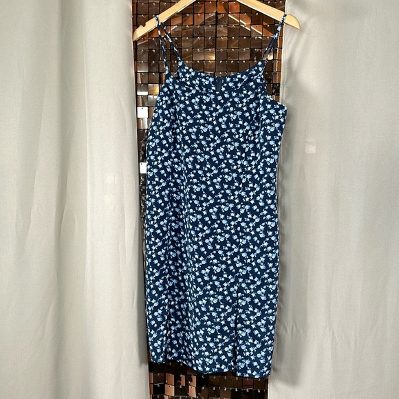 Vintage Dresses & Skirts - Reitmans Petite Navy 90s Style Tank Short Romper/Dress w Blue Florals Size 10P